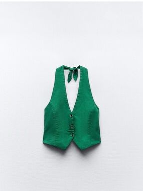 Zara Green Vest with Tie Neck